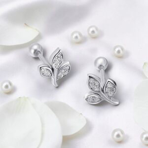 woemiya Dazzling CZ Tree Leaves 925 Silver Stud