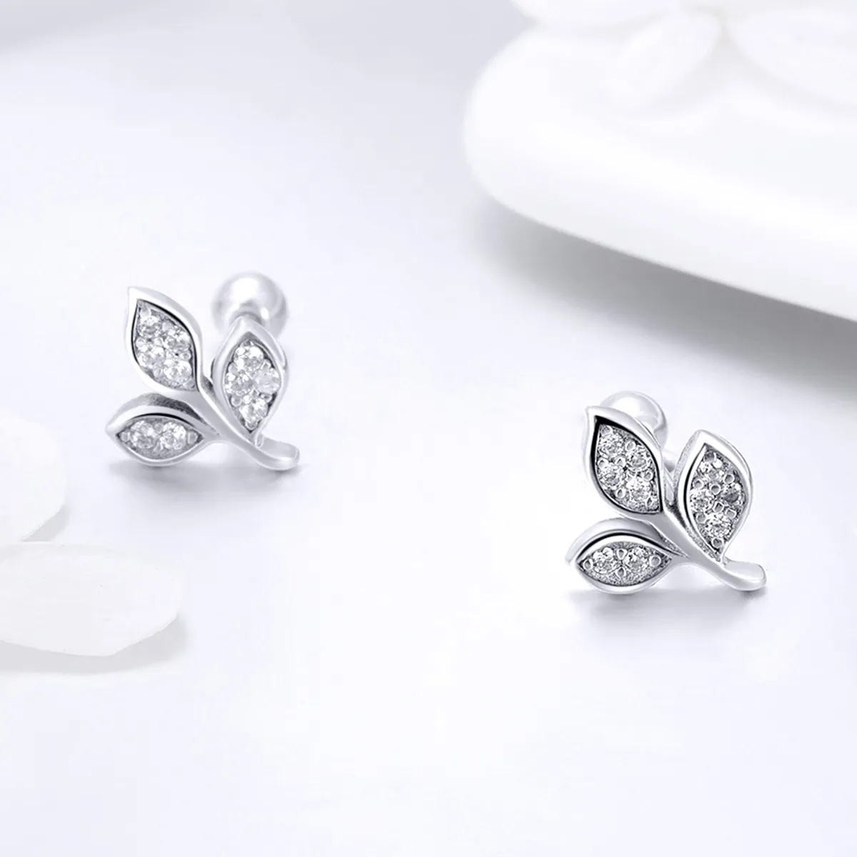 woemiya Dazzling CZ Tree Leaves 925 Silver Stud - Image 4