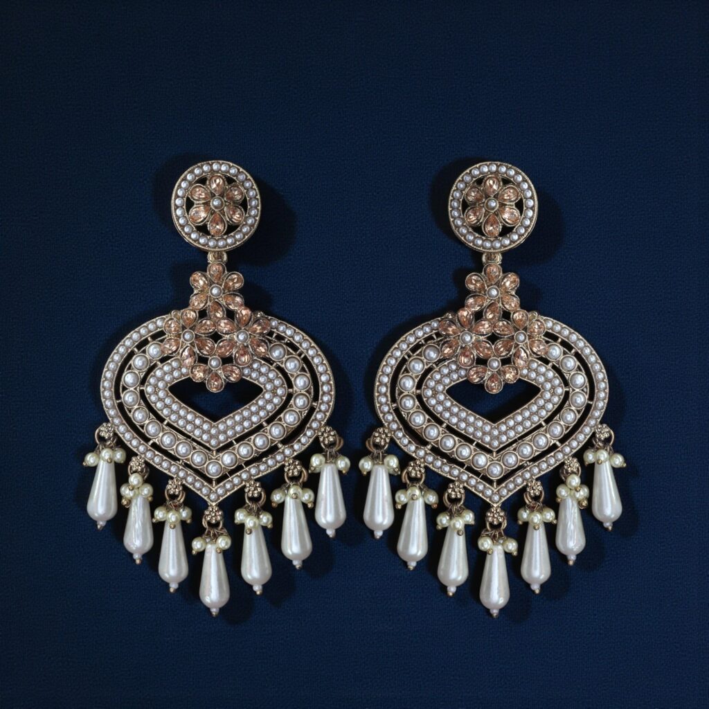 woemiya Gold-Plated Kundan-Studded Drop Earrings