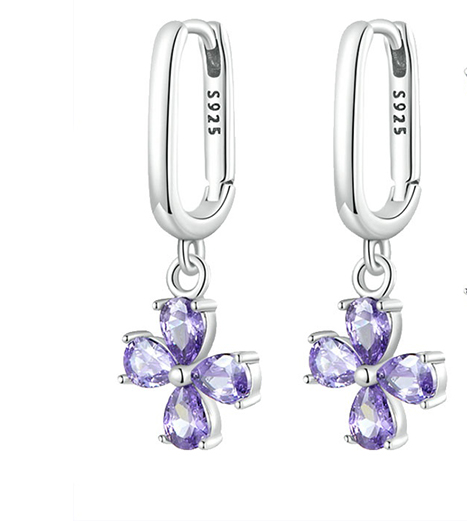 woemiya Purple zirconium cross earrings WSE1003