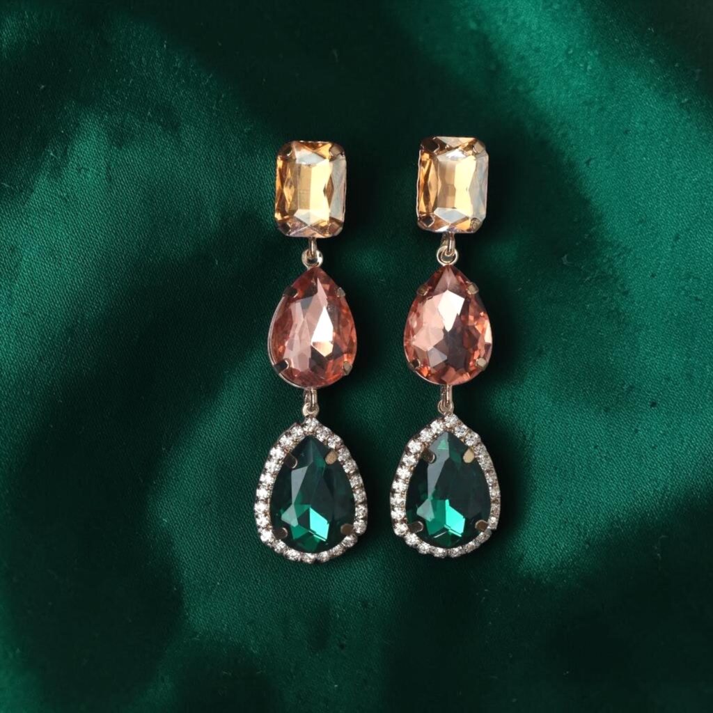 Gold Plated White Multi-Color Stone Drop Earrings
