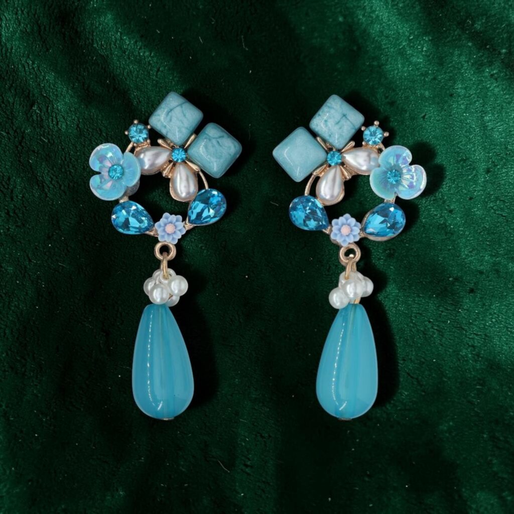 Blue resin and crystal drop earrings