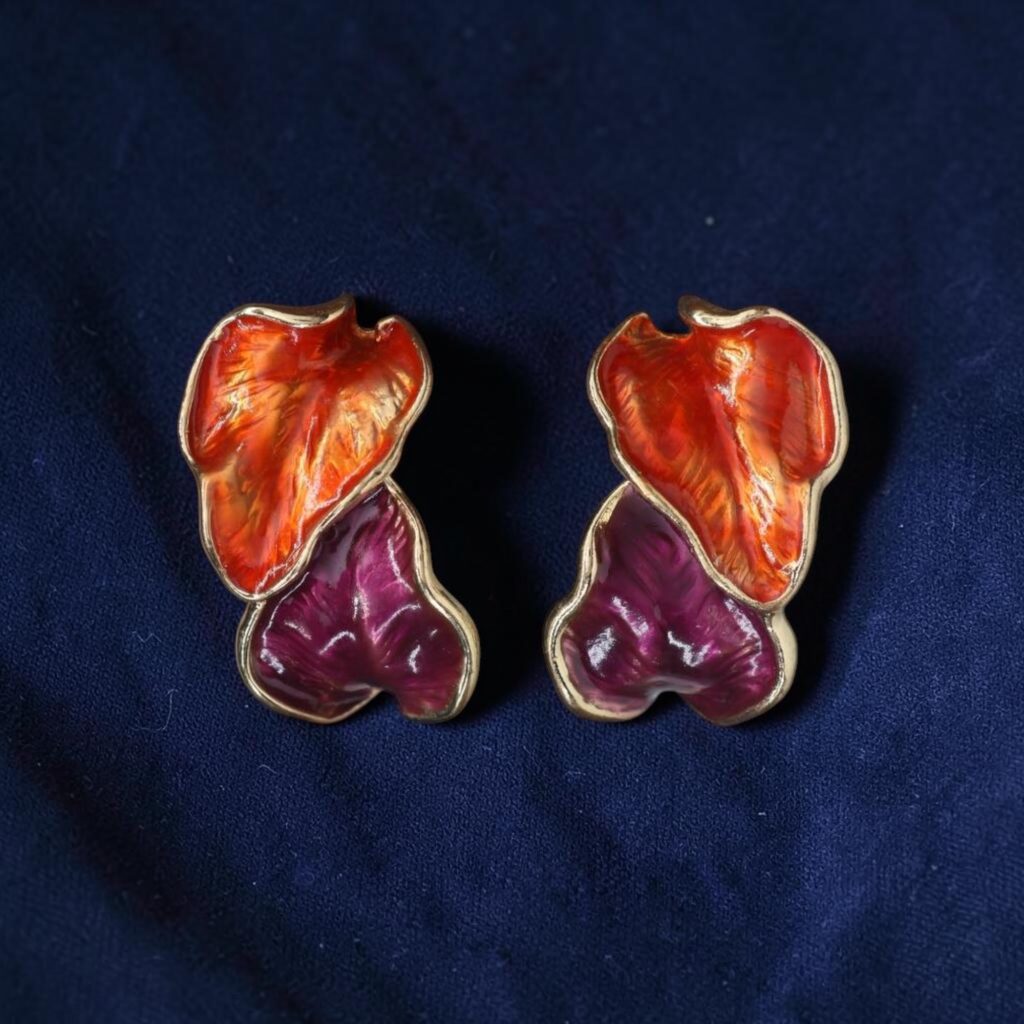 Vintage large enamel abstract modernist brutalist stud earrings