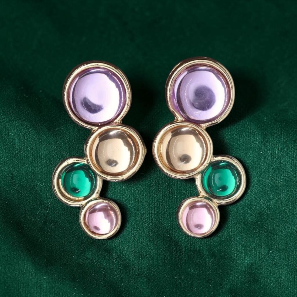 Artificial Stones Studded Circular Shaped Drop Earrings
