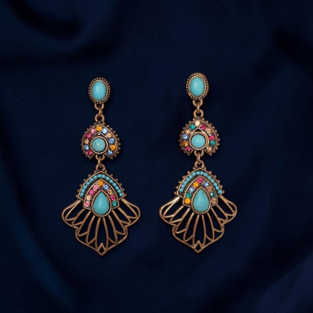 Multicolor crystals fashion pierced earrings in antique bronze