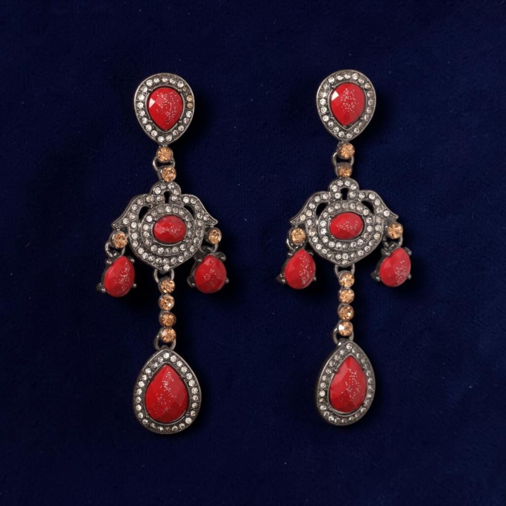 Western Red Stone long Earrings