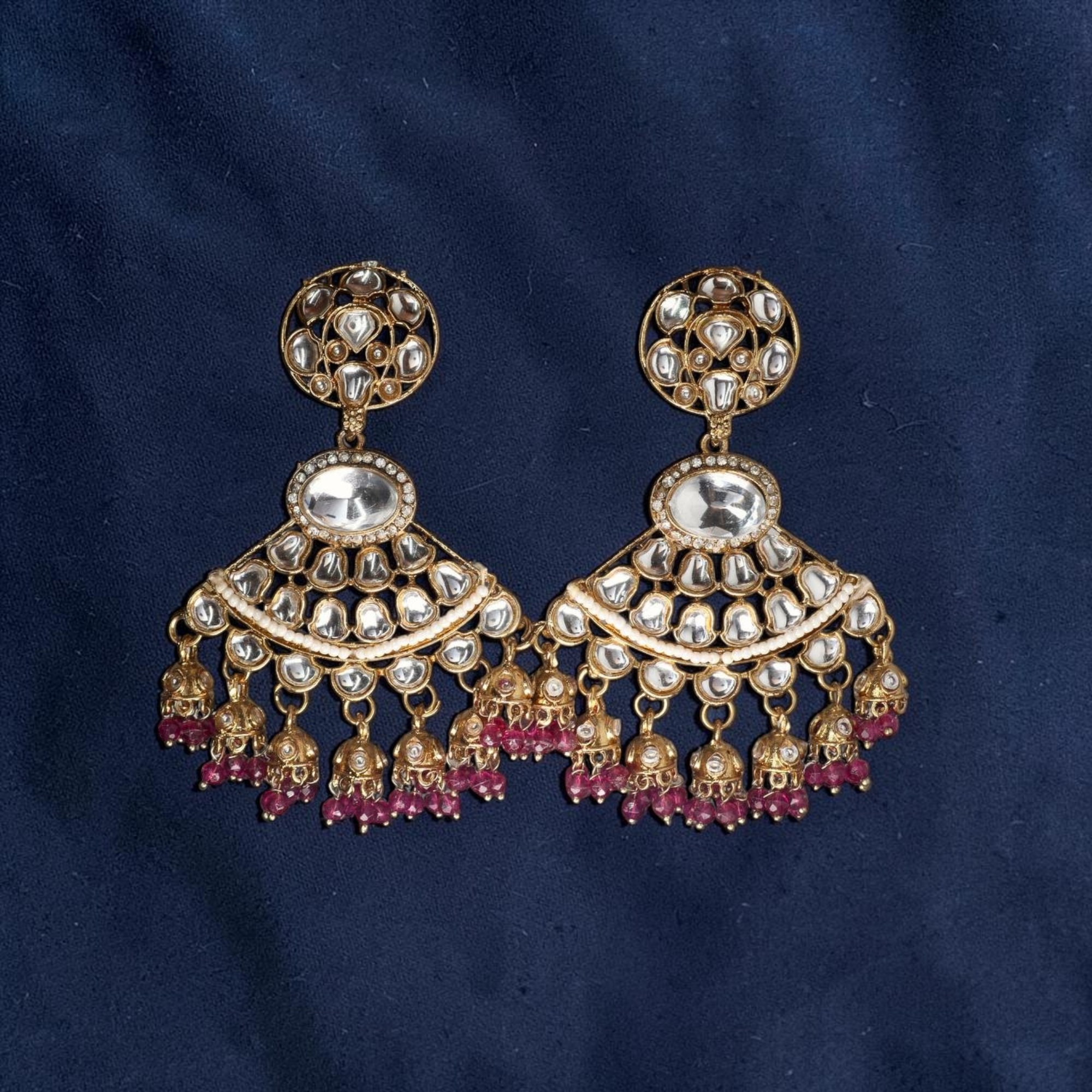 Gold-Plated Kundan Studded Contemporary Drop Earrings - Image 3