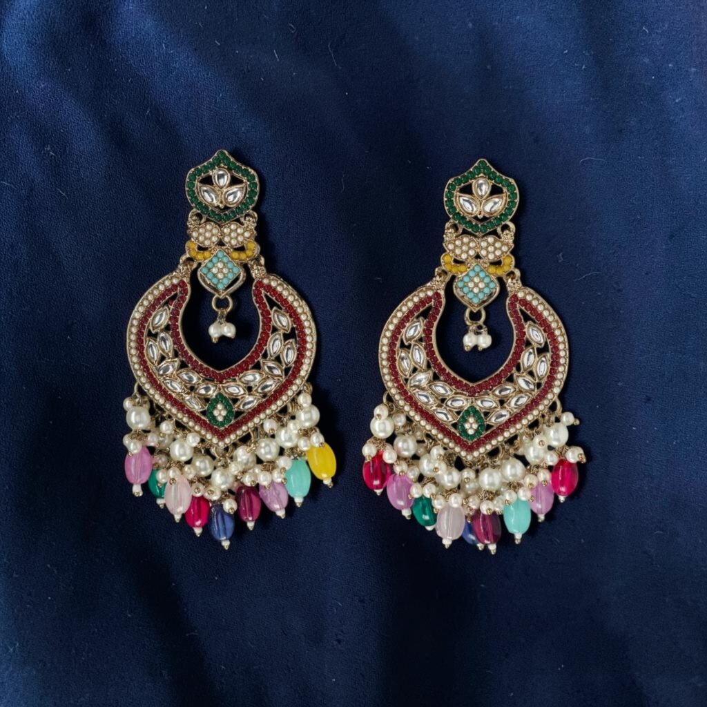 Multicolor Kundan Chandbali Earrings