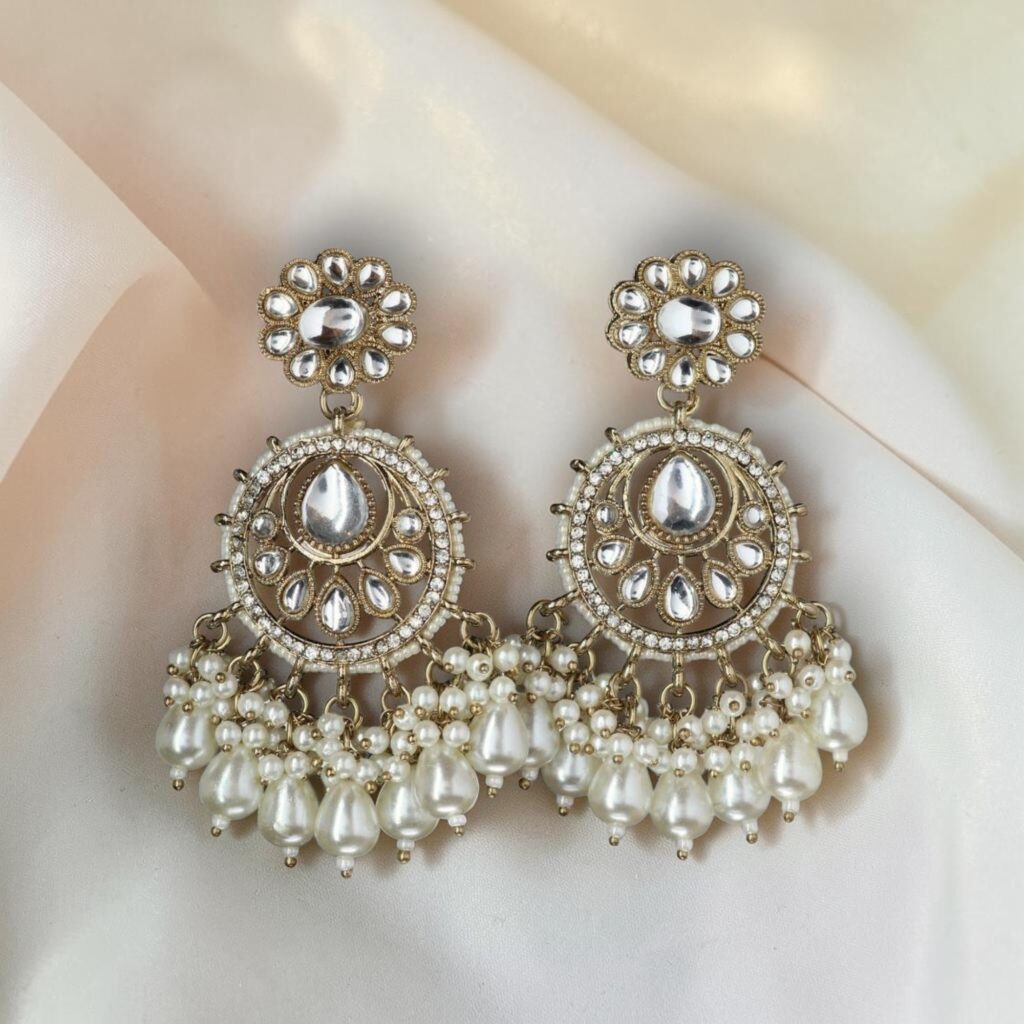 Stylish Champagne Gold Kundan Earrings