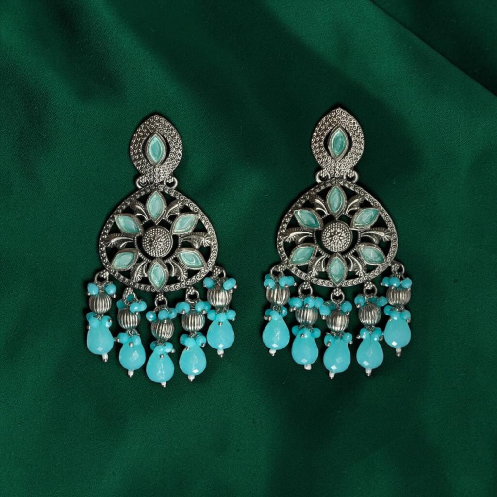 Silver-Plated Floral Chandbalis Earrings