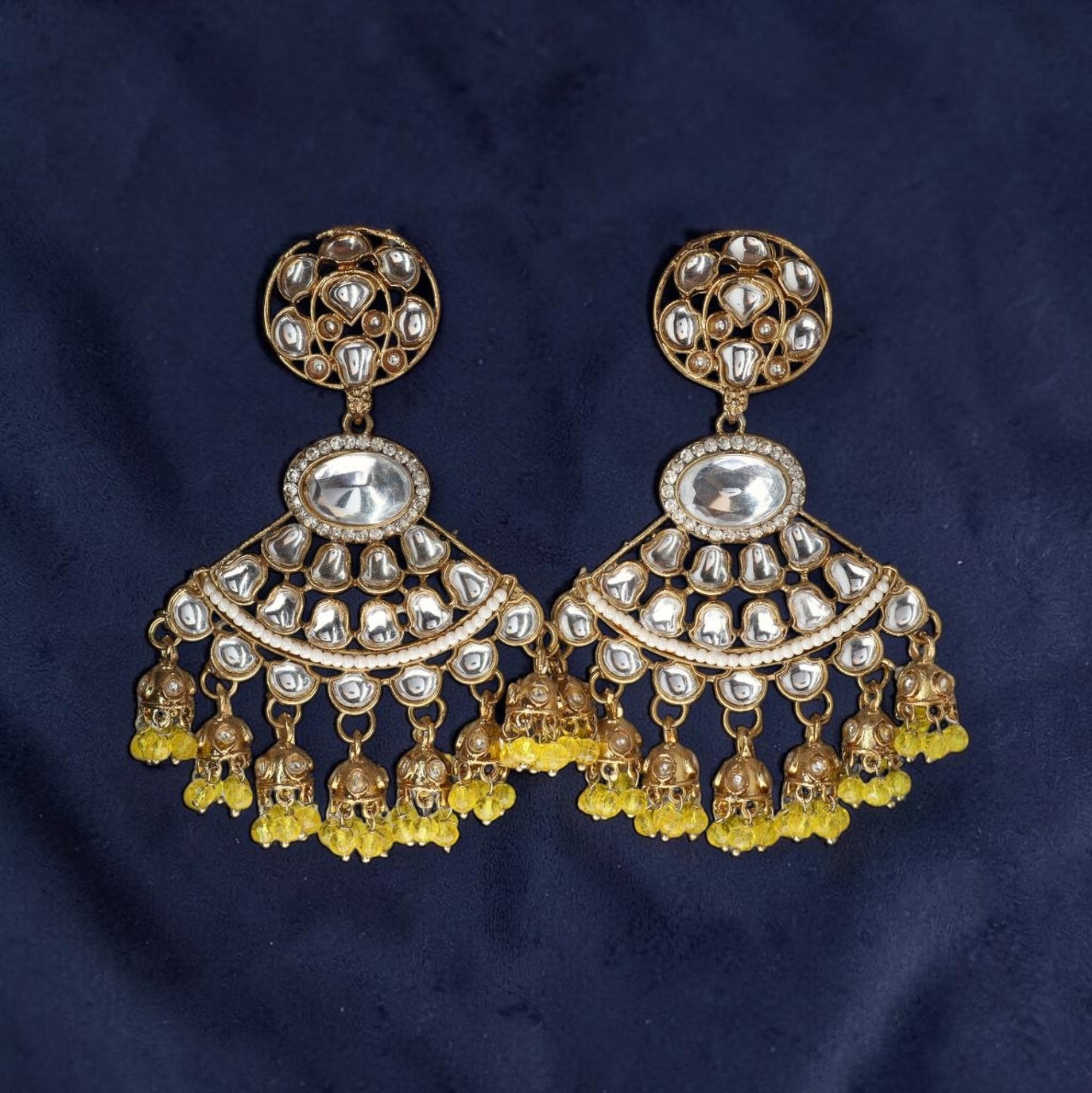 Gold-Plated Kundan Studded Contemporary Drop Earrings - Image 2