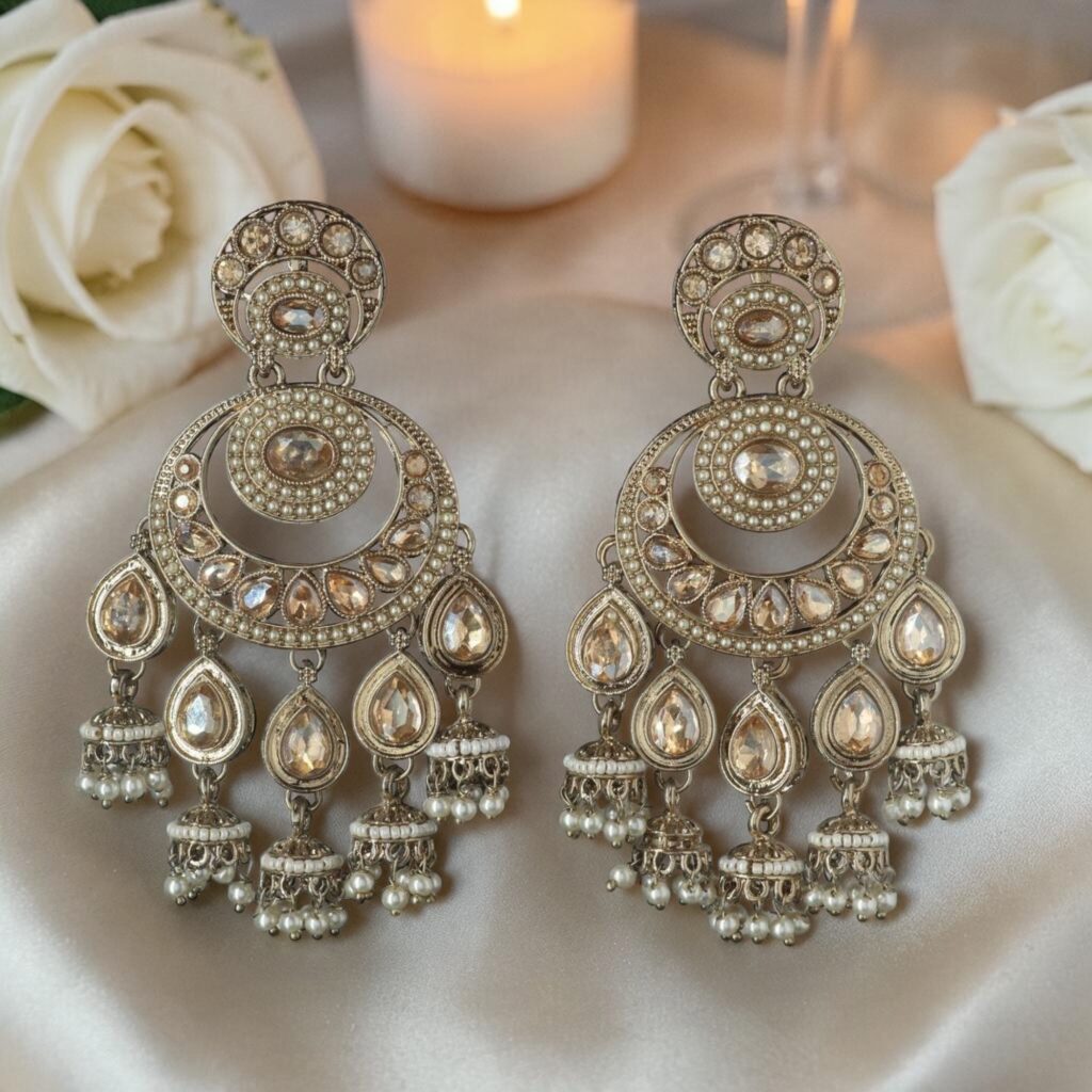 Premium Polki Style Chandbali Jhumka Earrings