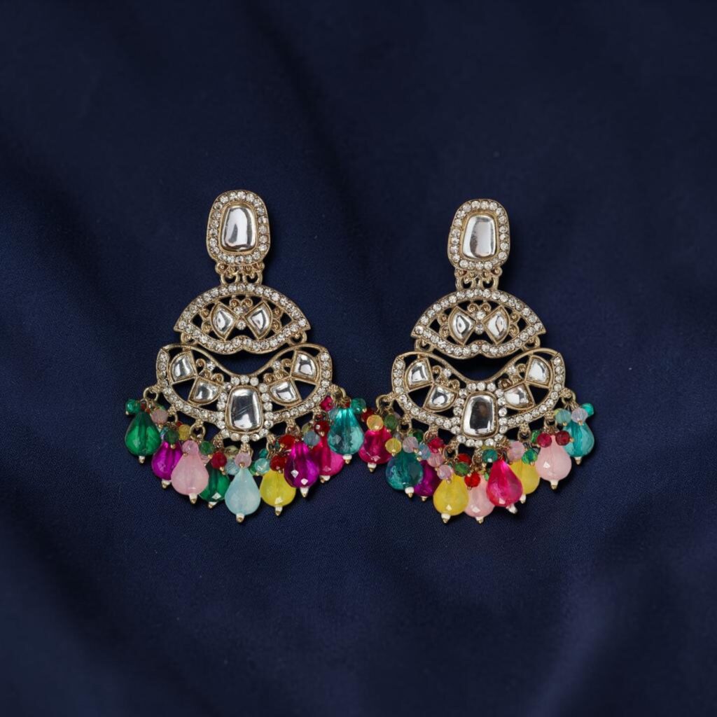 Pearl Chandbali Multi color Earrings