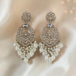Gold-plated Kundan and pearl chandbali earrings