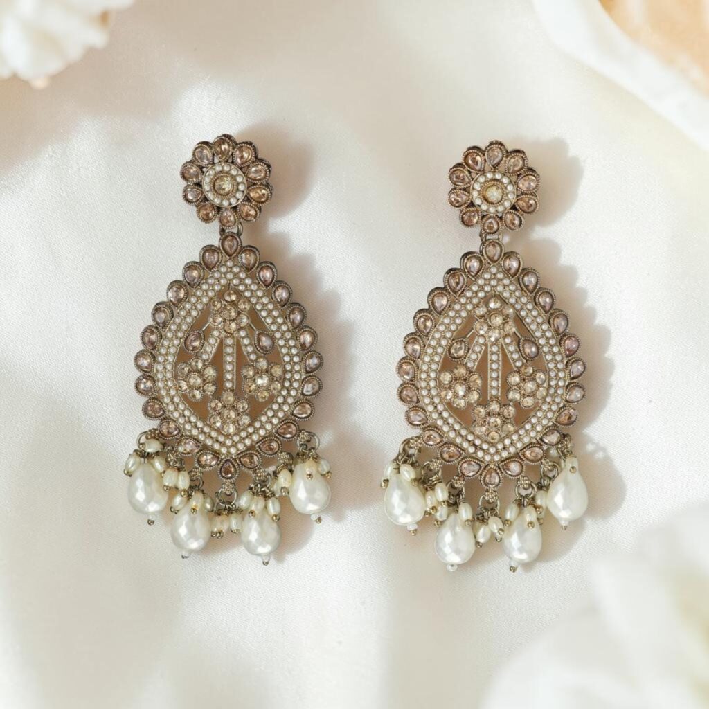 Mehandi Gold-Plated Long Chandbali Earrings