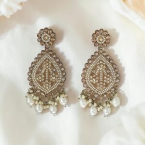 Mehandi Gold-Plated Long Chandbali Earrings