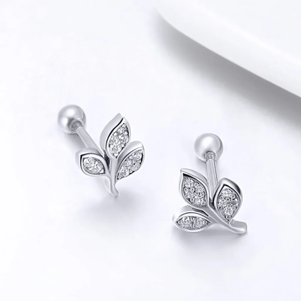 Silver Dazzling CZ Tree Leaves Stud