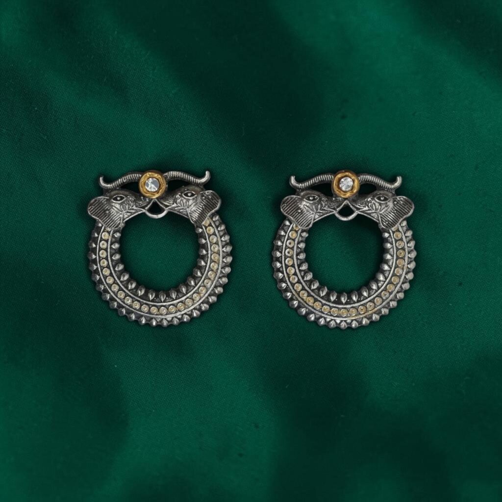 Oxidized Silver Plated Elephant Design Stud Earrings