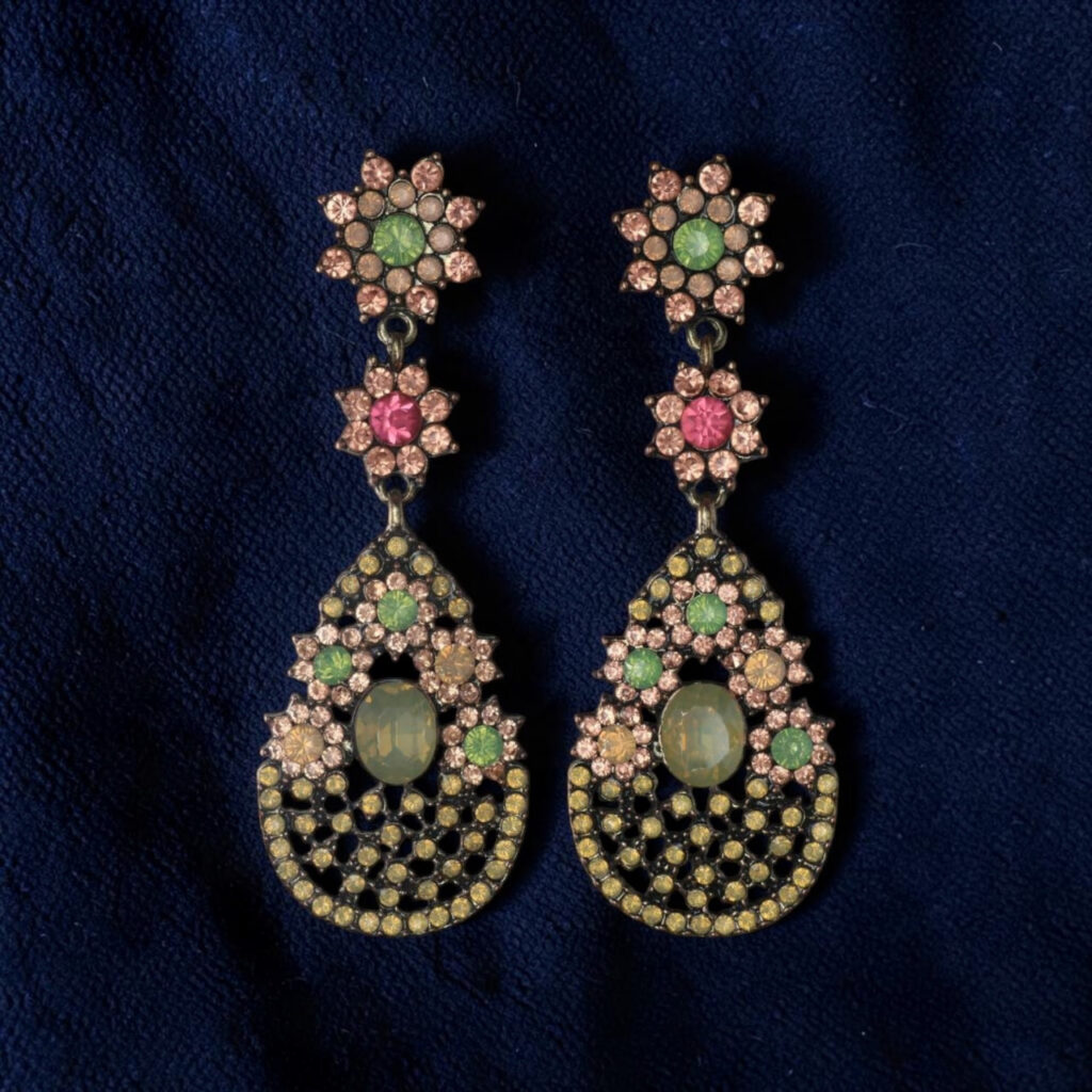 Multicolored rhinestone paved drop earrings