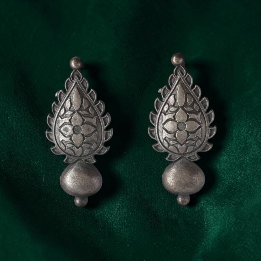 Oxidised Silver Plated Floral Motif Stud Earrings
